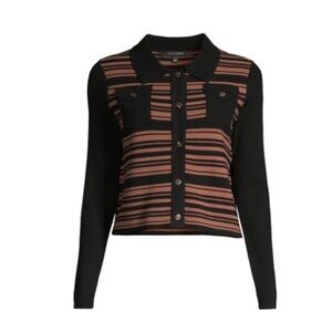 $220 TOCCIN Elegant Black and Brown Striped Women's  Sweater